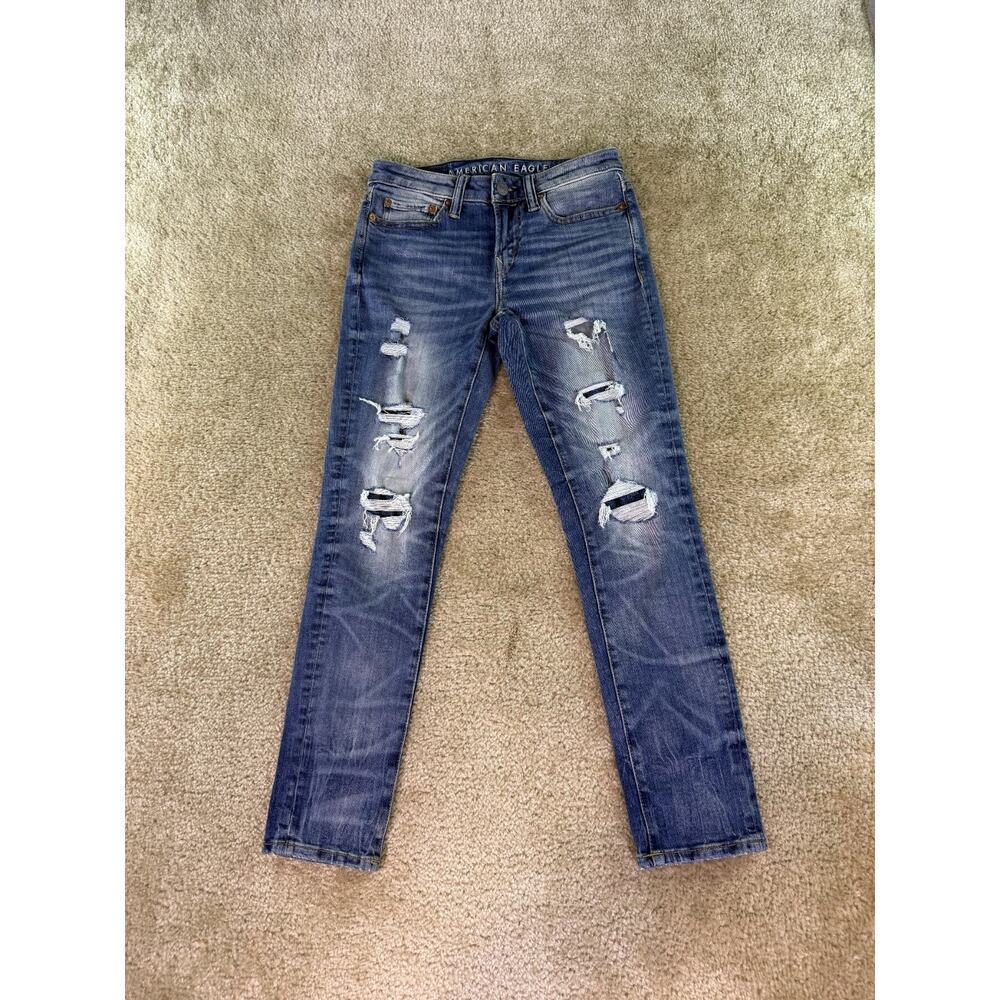 American Eagle Jeans Mens 26x28 Blue Next Level Flex Skinny Distressed D633